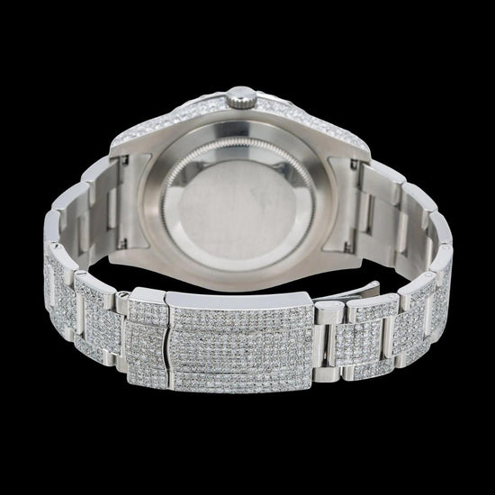Rolex Datejust Red Roman Diamond Dial Diamond Bezel Fully Iced Out Oyster Bracelet Moissanite Watch Caseback View