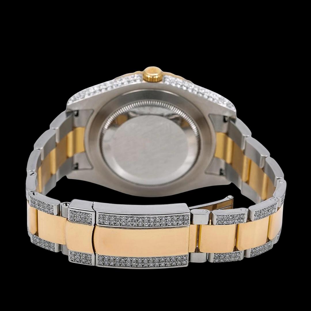 Rolex Datejust Red Roman Numerals Diamond Bezel Two Tone Oyster Bracelet Yellow God Moissanite Watch Caseback View