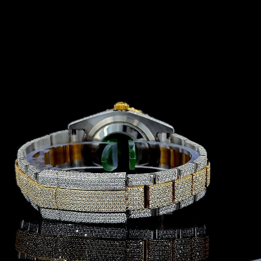 Rolex Datejust Roman Dial Two Tone Yellow Gold Oyster Bracelet Iced Out Watch Bracelet View