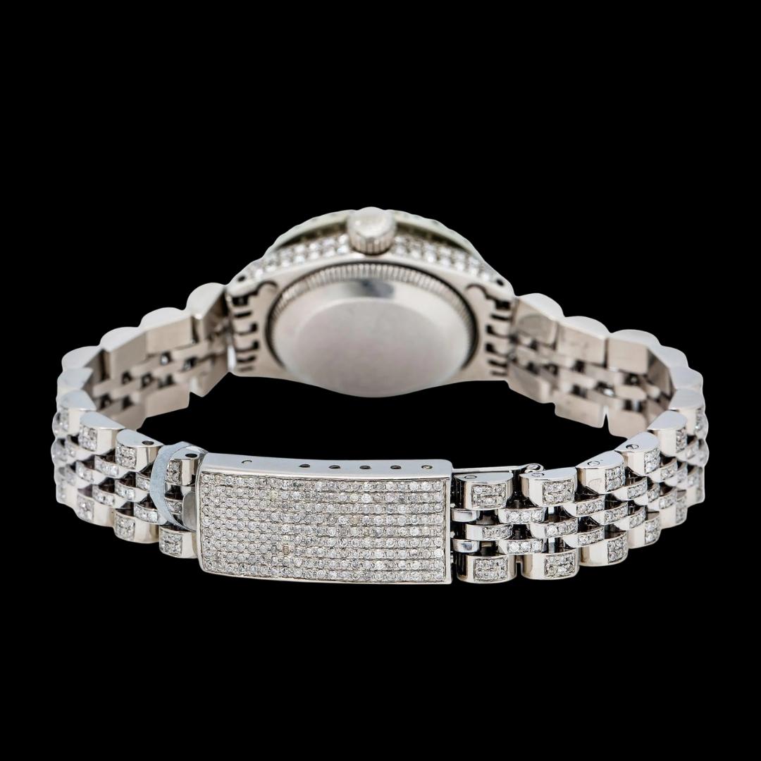 Rolex Datejust Silver Dial Diamond Markers Fully Iced Out Jubilee Bracelet Moissanite Watch Caseback View