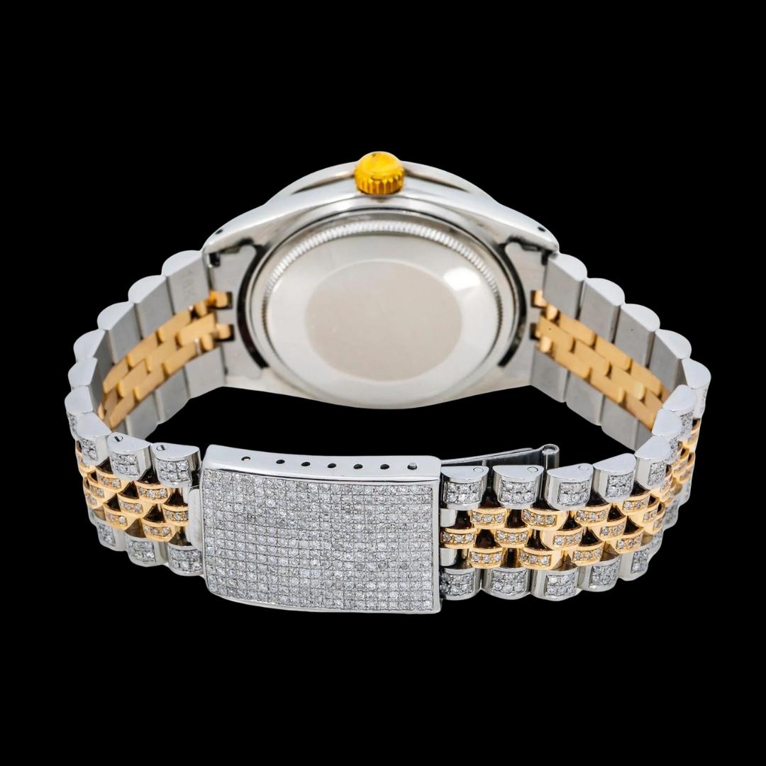 Rolex Datejust White Dial Diamond Markers Two Tone Yellow Gold Fully Iced Jubilee Bracelet Moissanite Watch Caseback View