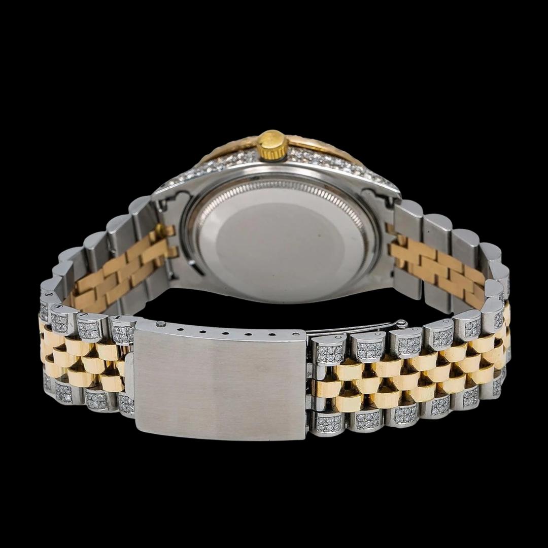 Rolex Datejust White Dial Diamond Roman Numerals Yellow Gold Jubilee Bracelet Fully Iced Moissanite Watch Caseback View