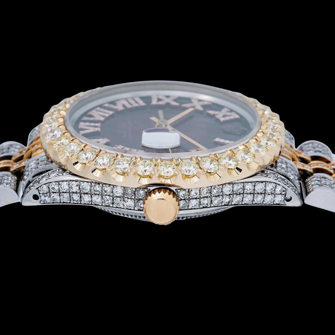 Rolex Datejust Wine Red Roman Dial Two Tone Rose Gold Jubilee Bracelet Moissanite Watch Crown View