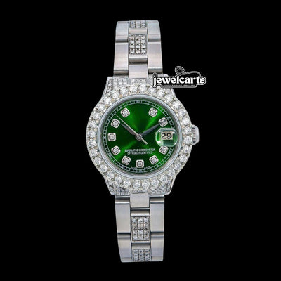 Rolex Diamond Markers Green Dial Diamond Bezel Semi Iced Oyster Bracelet Moissanite Watch