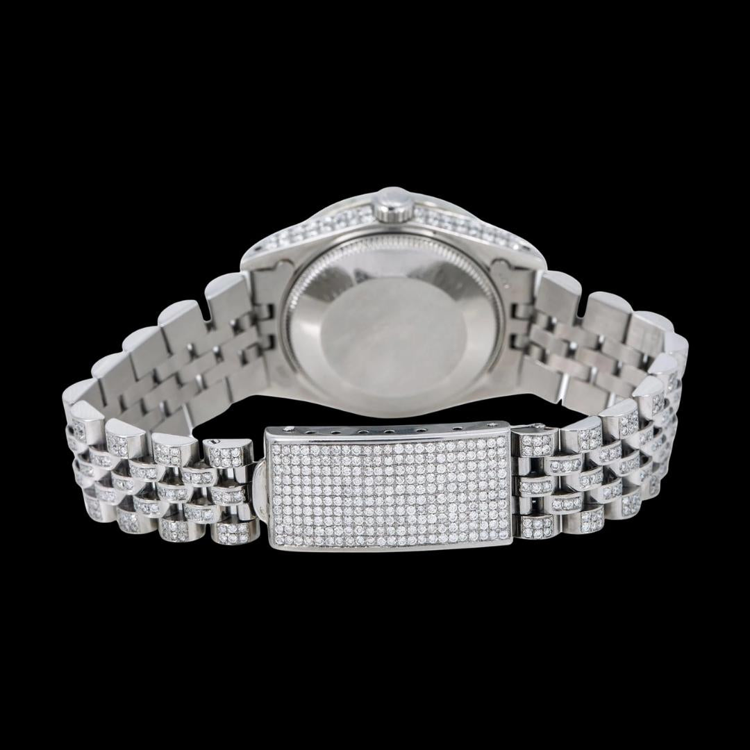 Rolex Diamond Paved Dial Black Roman Numerals Jubilee Bracelet Fully Iced Out Moissanite Watch Caseback View