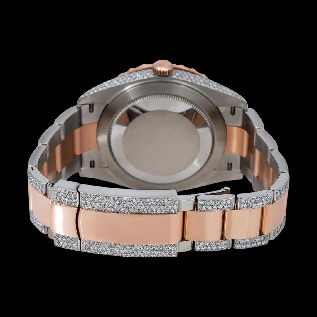 Rolex Diamond Paved Roman Dial Two Tone Rose Gold Iced Out Oyster Bracelet Iced Out Moissanite Watch Caseback View