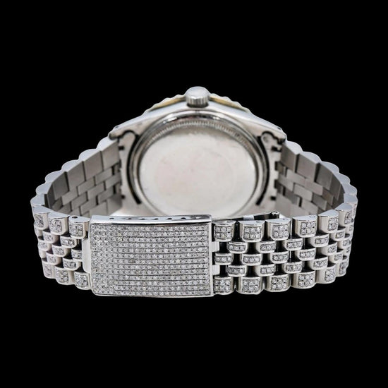 Rolex Red Dial Diamond Roman Numerals Full Iced Out Jubilee Bracelet Moissanite Watch Caseback View