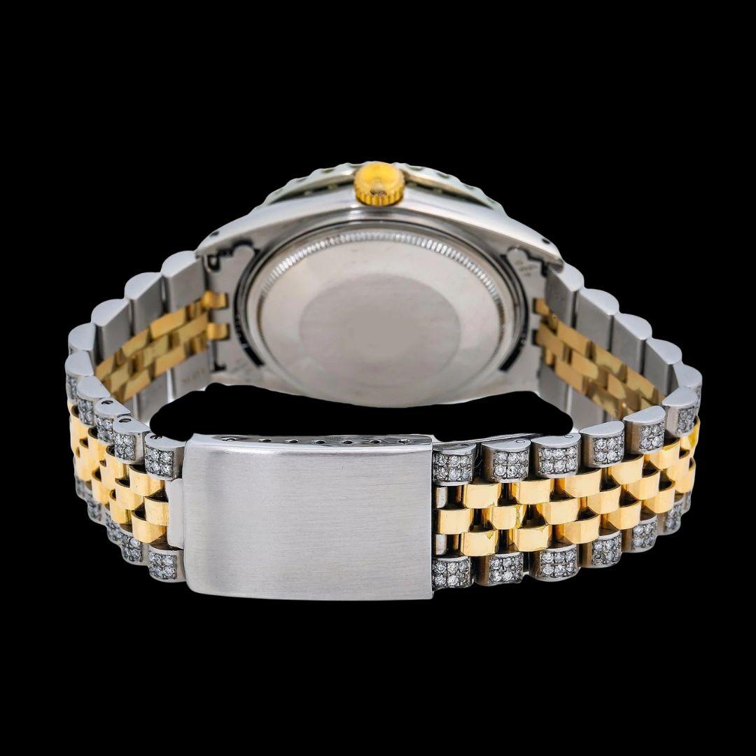 Rolex Red Dial Diamond Roman Numerals Two Tone Iced Out Jubilee Bracelet Yellow Gold Moissanite Watch Caseback View