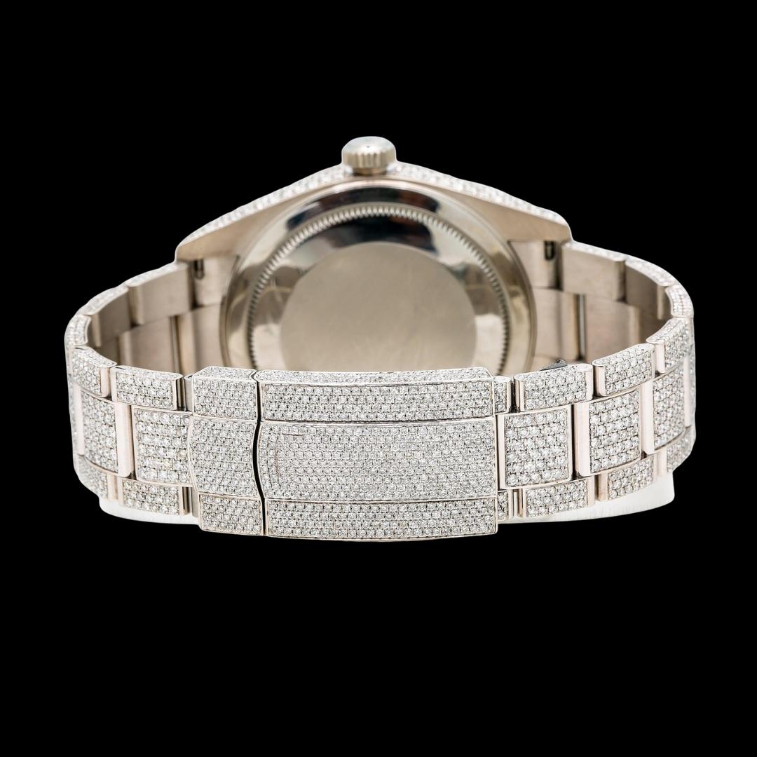 Rolex Sky-Dweller Black Dial White Stick Markers Fluted Bezel Fully Iced Out Moissanite Watch Caseback View
