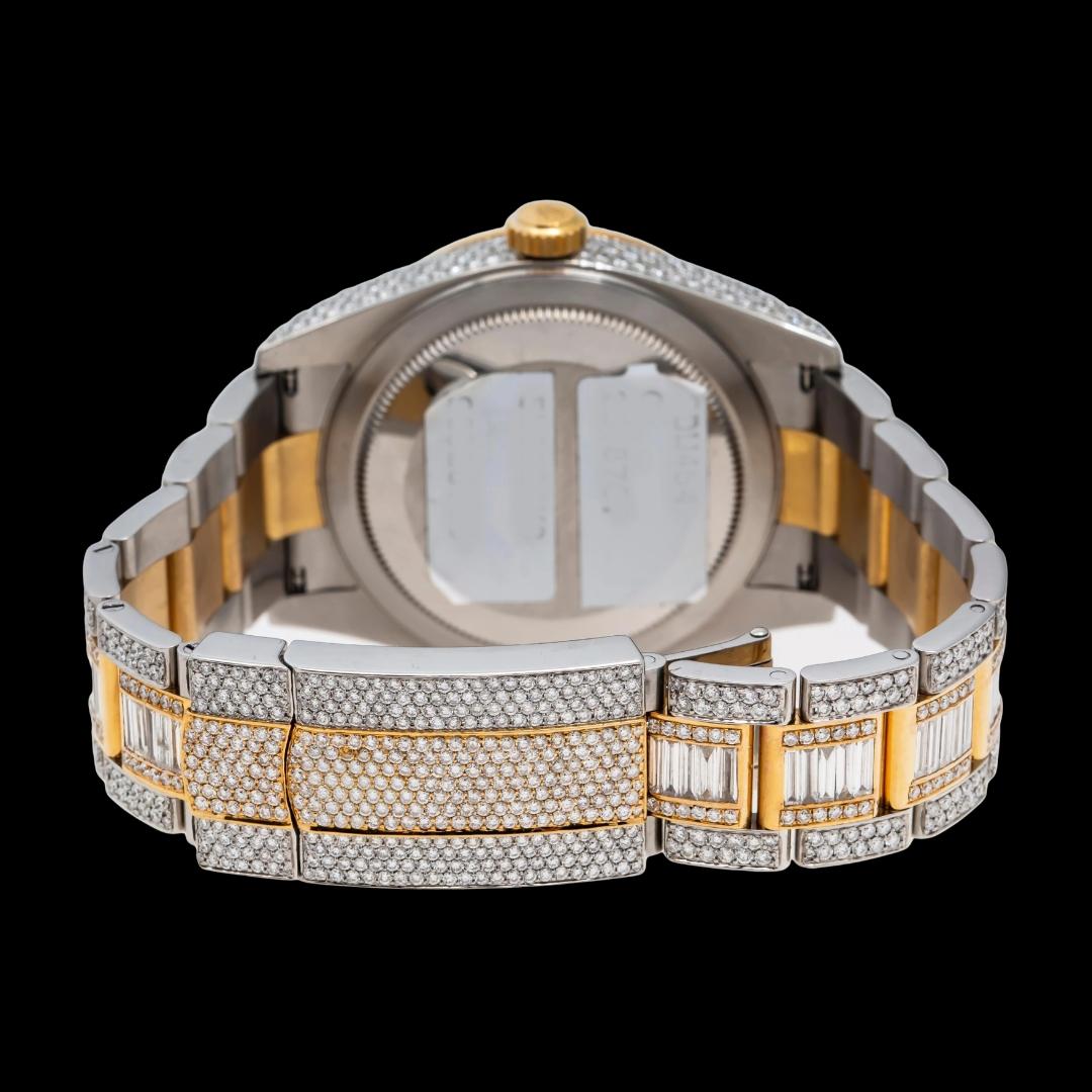 Rolex Sky-Dweller Champagne Dial Fluted Bezel Two Tone Yellow Gold Iced Out Oyster Bracelet Moissanite Watch Caseback View