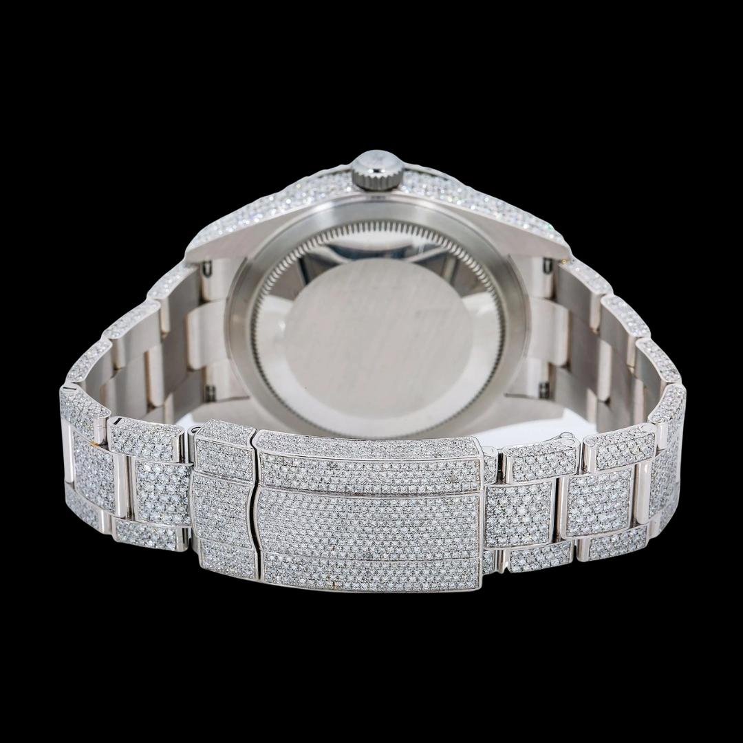 Rolex Sky-Dweller Diamond Paved Roman Dial Full Iced Out Oyster Bracelet Moissanite Watch Caseback View