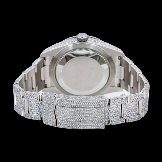 Rolex Sky-Dweller Diamond Paved Roman Dial Full Iced Out Oyster Bracelet Moissanite Watch Caseback View