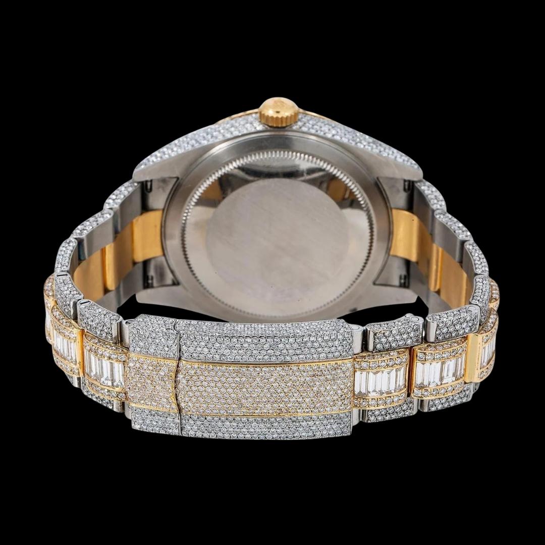 Rolex Sky-Dweller Stick Markers Black Dial Two Tone Baguette Oyster Bracelet Moissanite Watch Caseback View