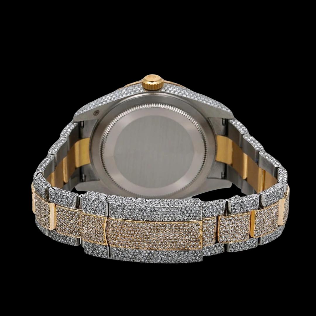 Rolex Sky-Dweller White Dial Stick Markers Two Tone Yellow Gold Oyster Bracelet Iced Out Moissanite Watch Caseback View