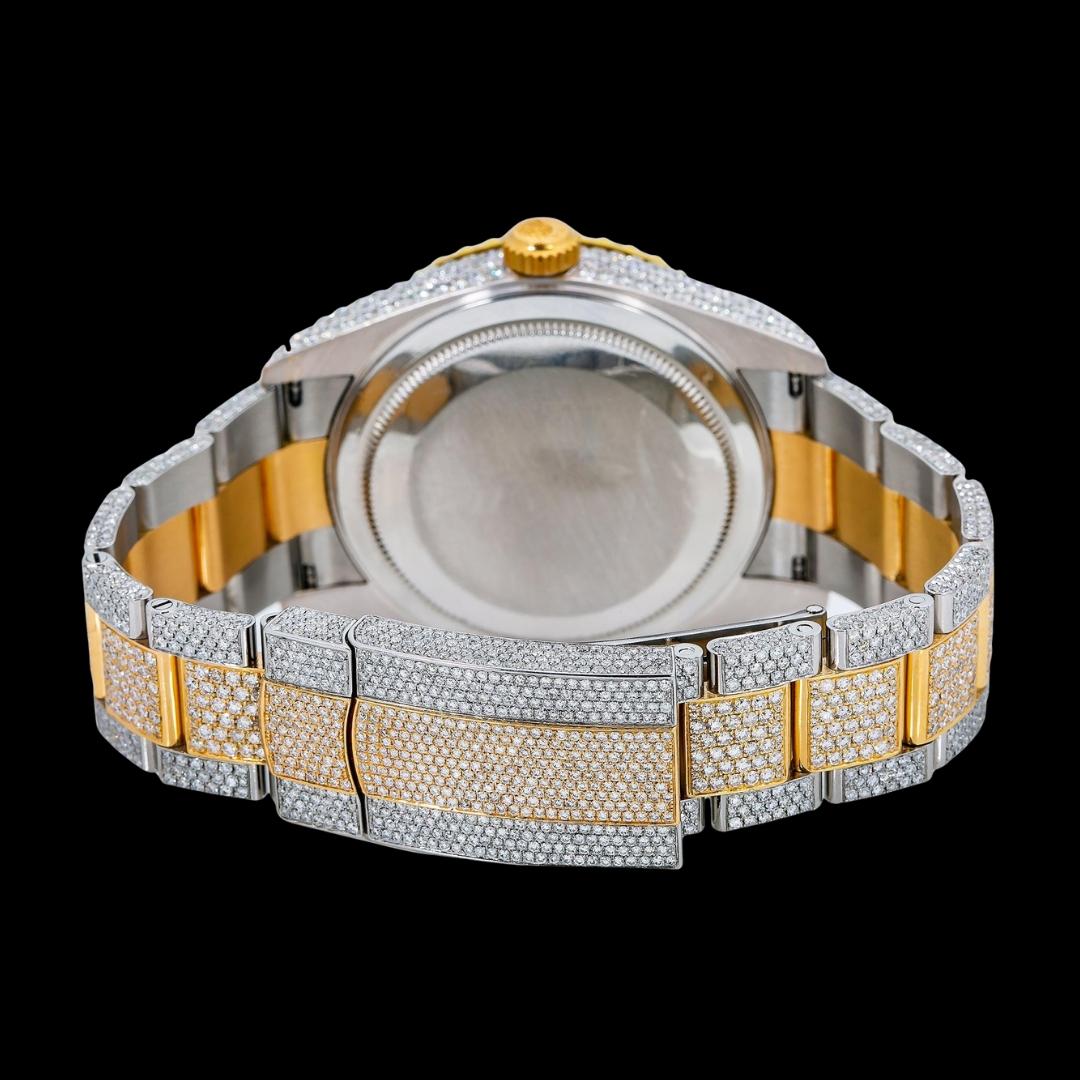 Rolex Sky-Dweller White Dual Time Dial Stick Markers Two Tone Oyster Bracelet Iced Out Moissanite Watch Caseback View