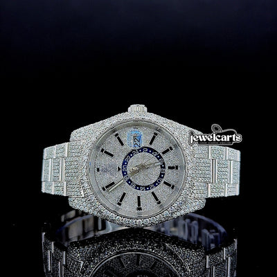 Rolex Sky Dweller Fully Iced Out Oyster Strap White Gold Moissanite Watch