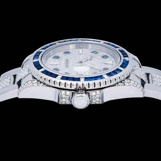 Rolex Submariner Date Dial Rotatable Diamond Bezel Iced Out Oyster Strap Moissanite Watch Crown View