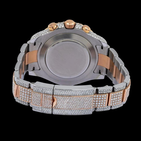 Rolex Yacht-Master II White Dial Standard Numerals Two Tone Rose Gold Oyster Moissanite Watch Caseback View