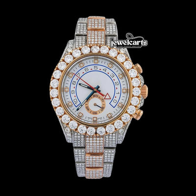 Rolex Yacht-Master II White Dial Standard Numerals Two Tone Rose Gold Oyster Moissanite Watch