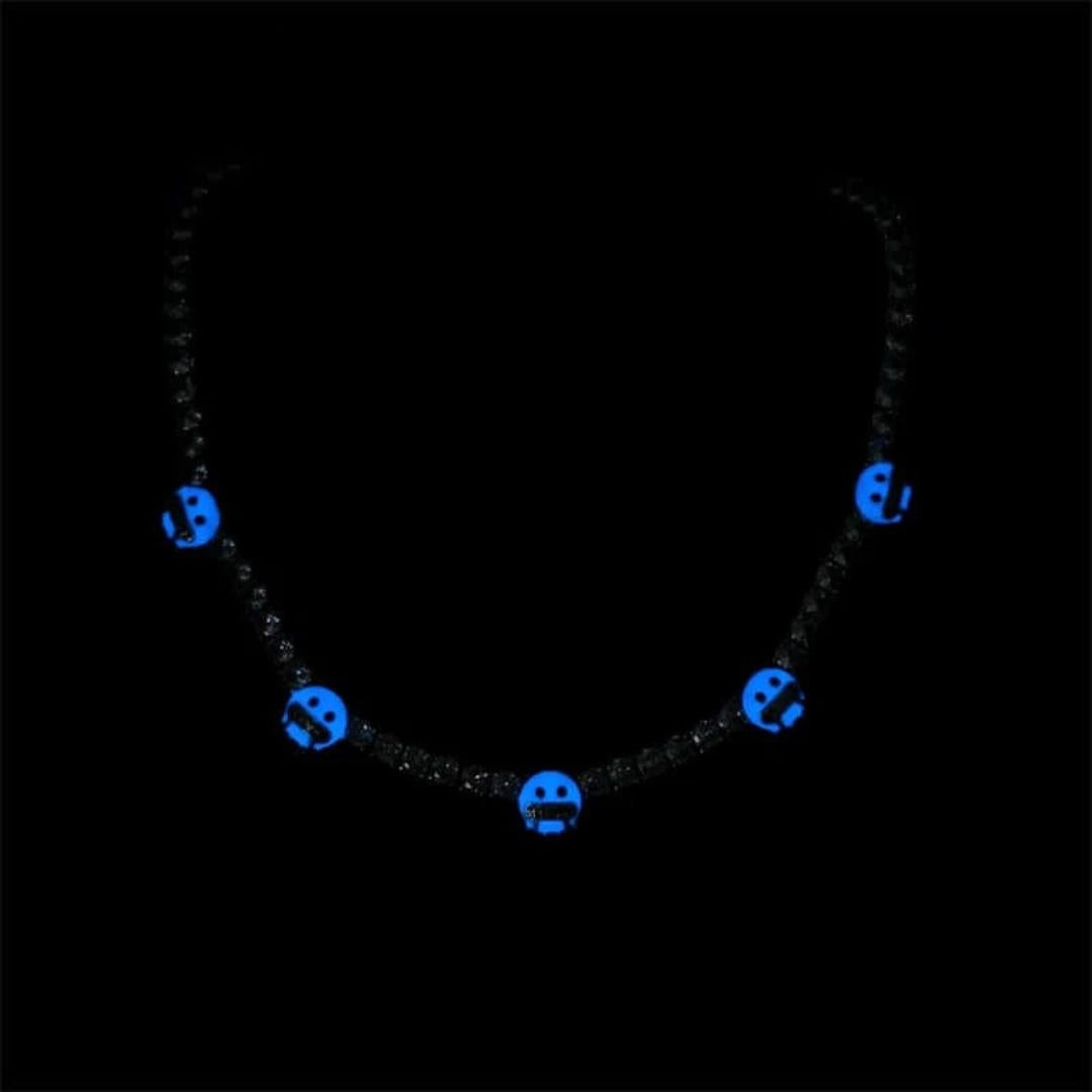 Round Moissanite Cold Face Accent Tennis Necklace in 14K White Gold Detailed Link View