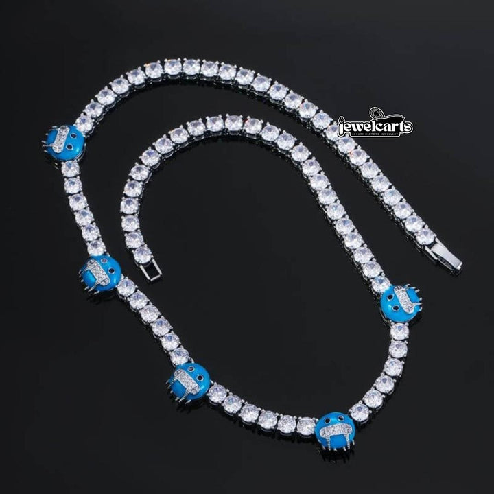 Round Moissanite Cold Face Accent Tennis Necklace in 14K White Gold Front View