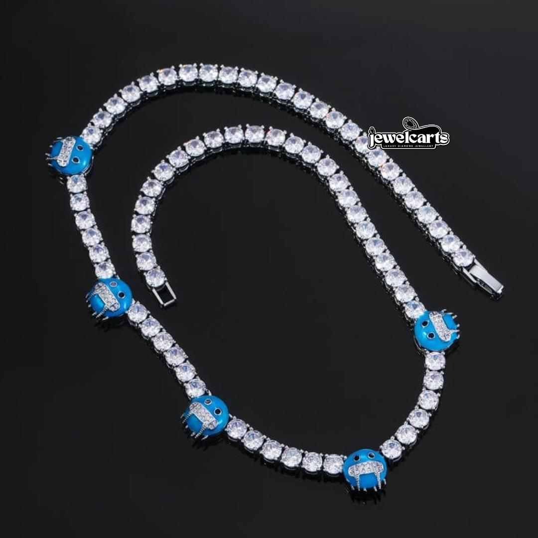 Round Moissanite Cold Face Accent Tennis Necklace in 14K White Gold Front View