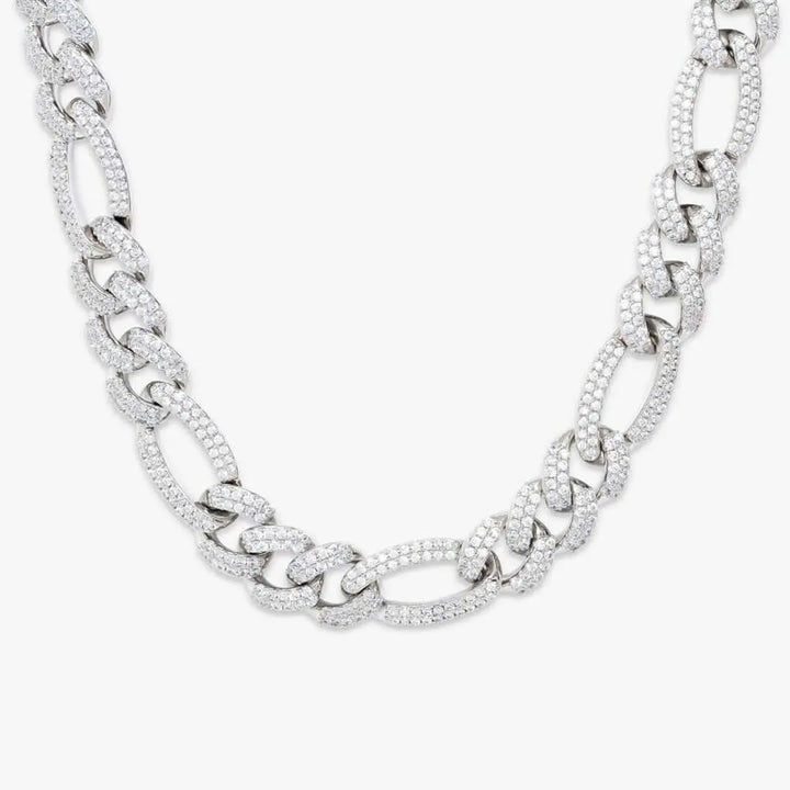 Round Moissanite Cuban Link Necklace in 14K White Gold Close Up Front View