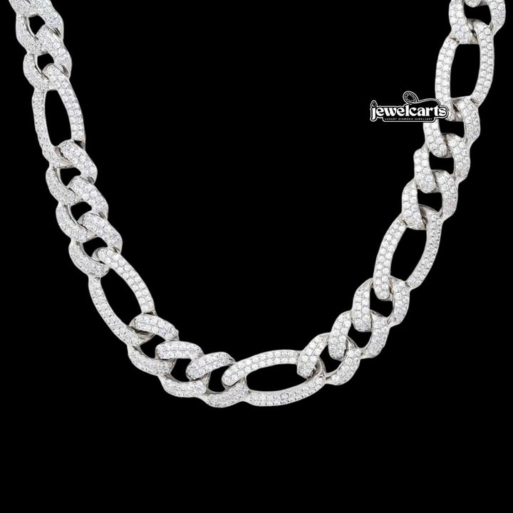 Round Moissanite Cuban Link Necklace in 14K White Gold Front View