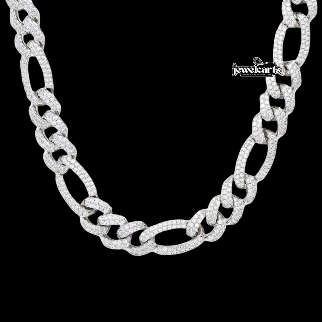 Round Moissanite Cuban Link Necklace in 14K White Gold Front View