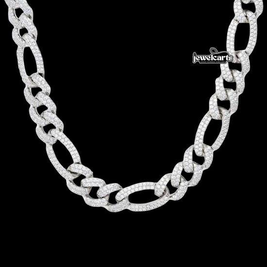 Round Moissanite Cuban Link Necklace in 14K White Gold Front View