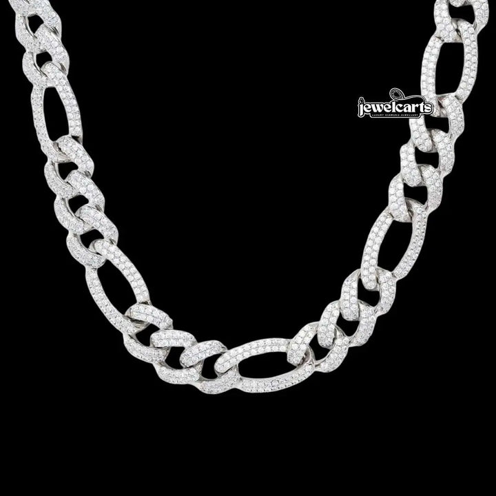 Round Moissanite Cuban Link Necklace in 14K White Gold Front View