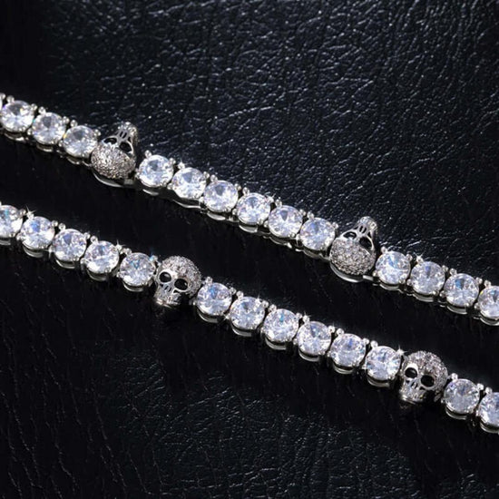 Round Moissanite Geometric Accent Tennis Necklace in 14K White Gold Detailed Link View