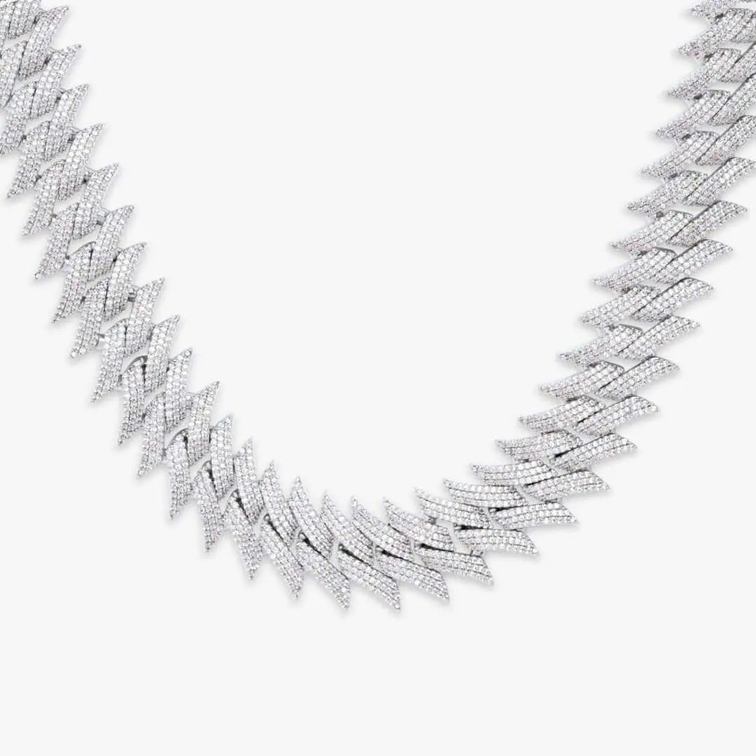 Round Moissanite Geometric Cuban Link Necklace in 14K Gold Close Up Front View