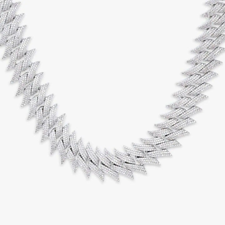 Round Moissanite Geometric Cuban Link Necklace in 14K Gold Close Up Front View