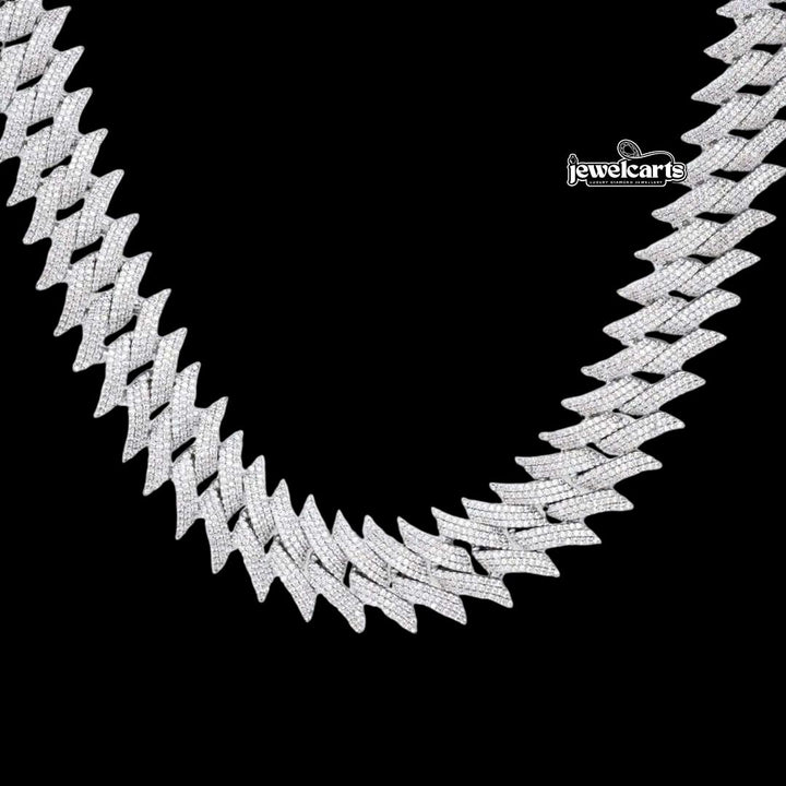 Round Moissanite Geometric Cuban Link Necklace in 14K Gold Front View