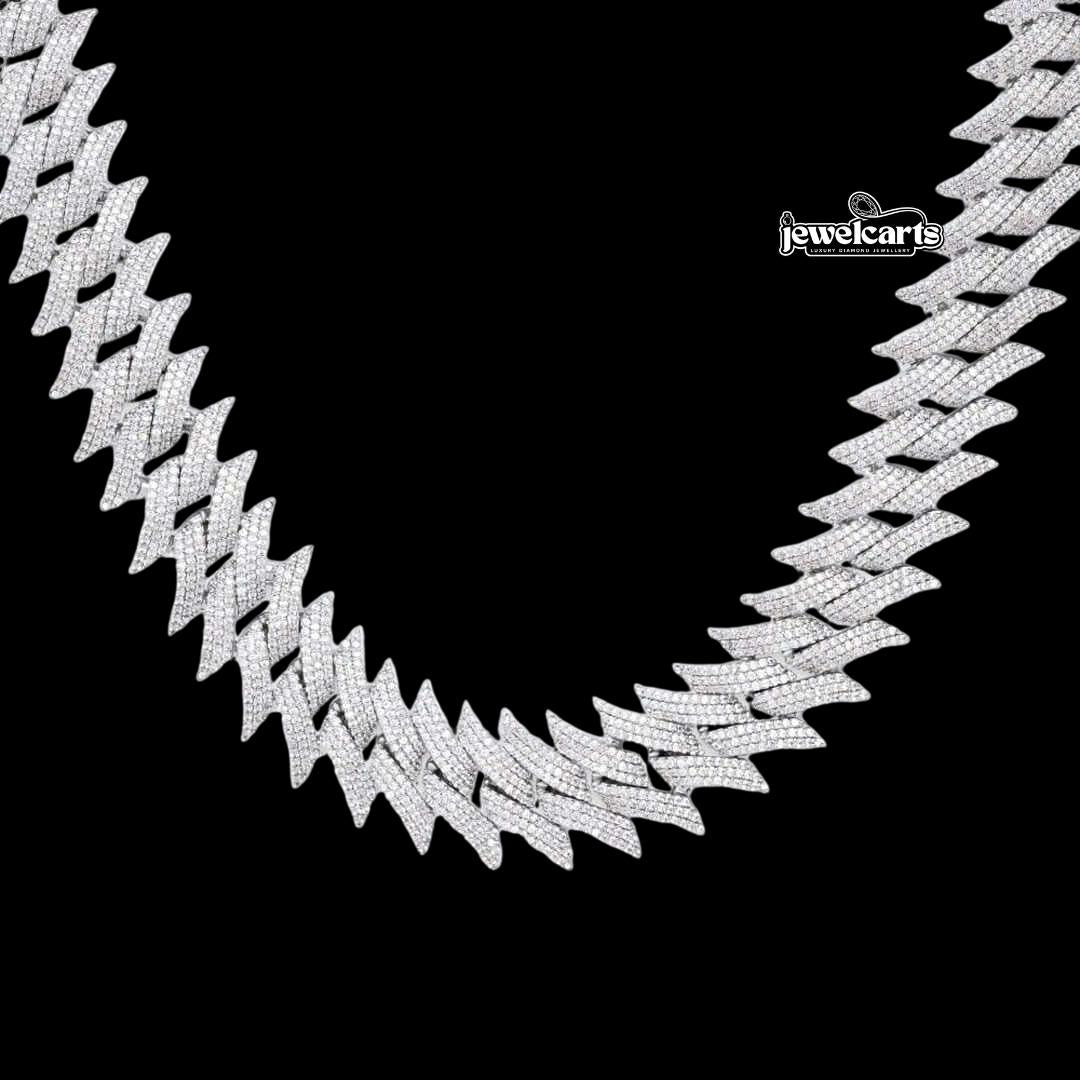 Round Moissanite Geometric Cuban Link Necklace in 14K Gold Front View