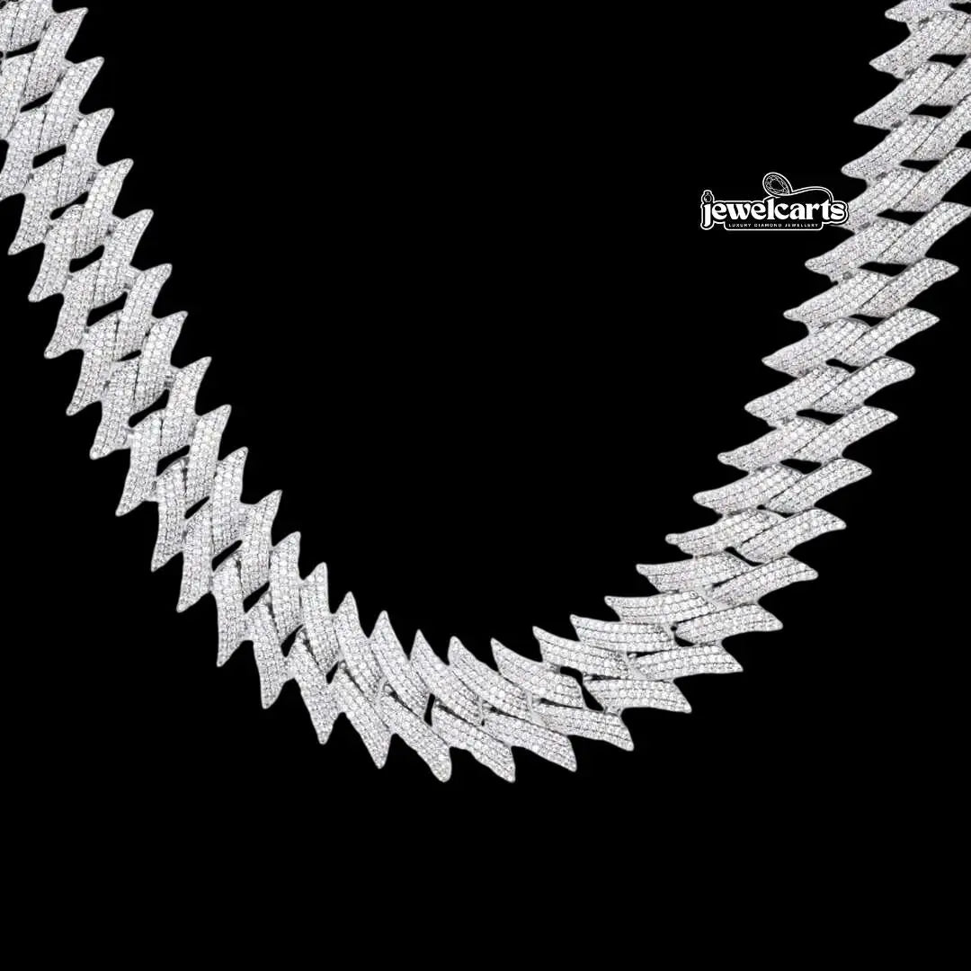 Round Moissanite Geometric Cuban Link Necklace in 14K Gold Front View