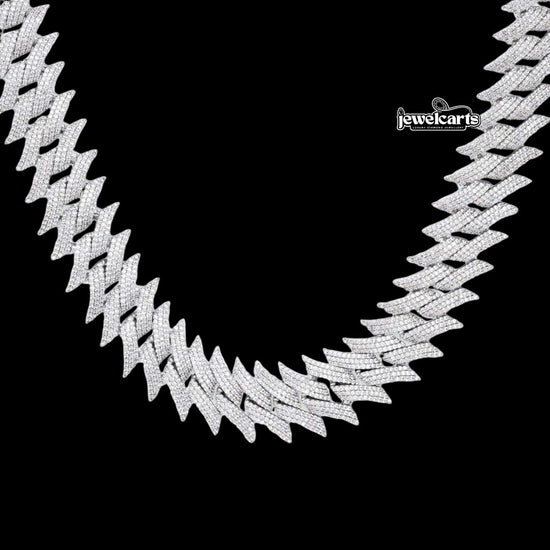 Round Moissanite Geometric Cuban Link Necklace in 14K Gold Front View