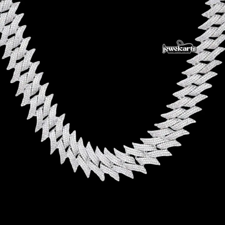 Round Moissanite Geometric Cuban Link Necklace in 14K Gold Front View
