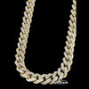 Round Moissanite Geometric Pavé Cuban Link Necklace in 14K Yellow Gold