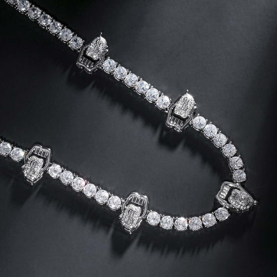 Round Moissanite Lips and Tongue Accent Tennis Necklace in 14K White Gold Detailed Link View