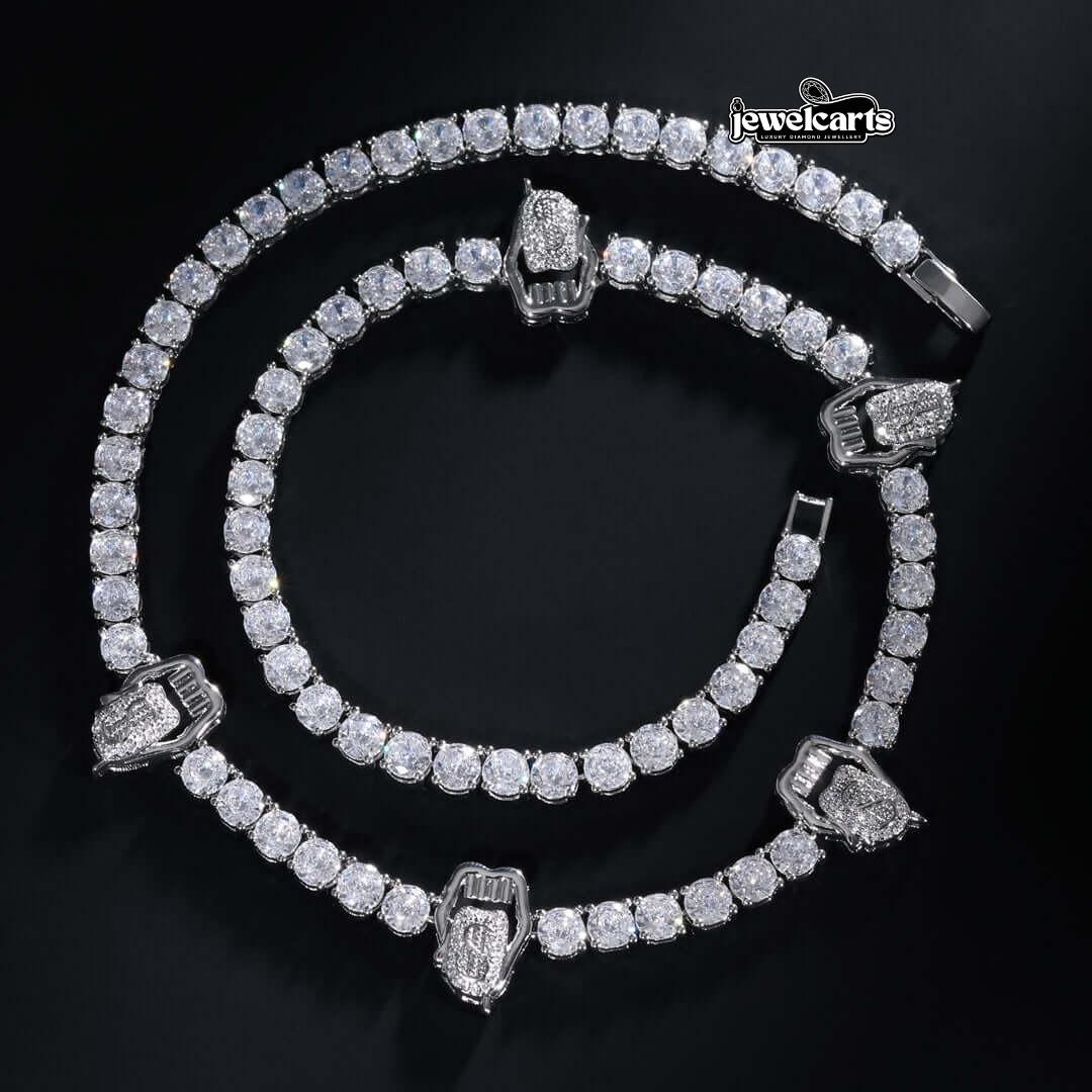 Round Moissanite Lips and Tongue Accent Tennis Necklace in 14K White Gold Front View