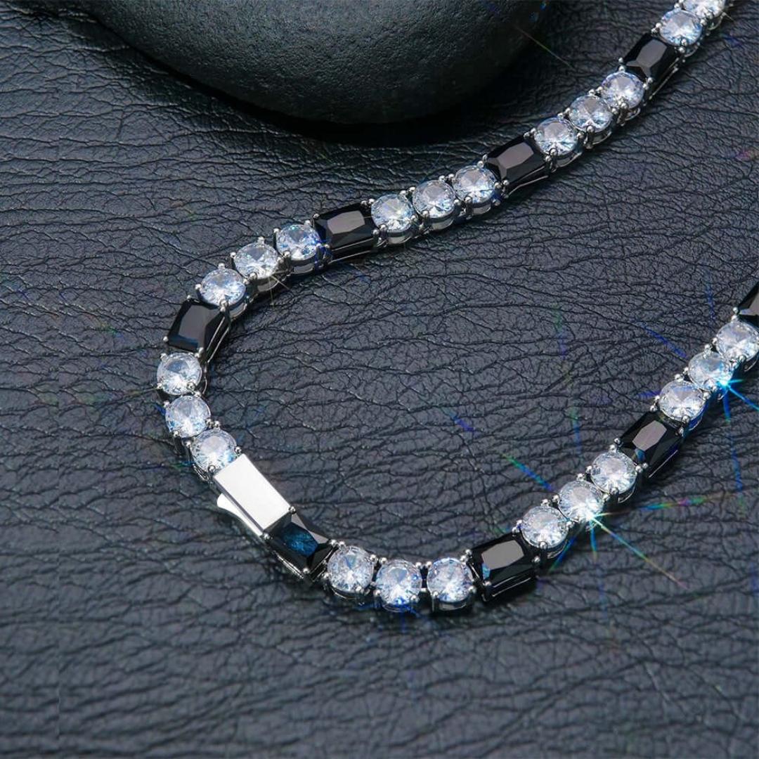 Round Moissanite Noir Accent Tennis Necklace in 14K White Gold Clasp View