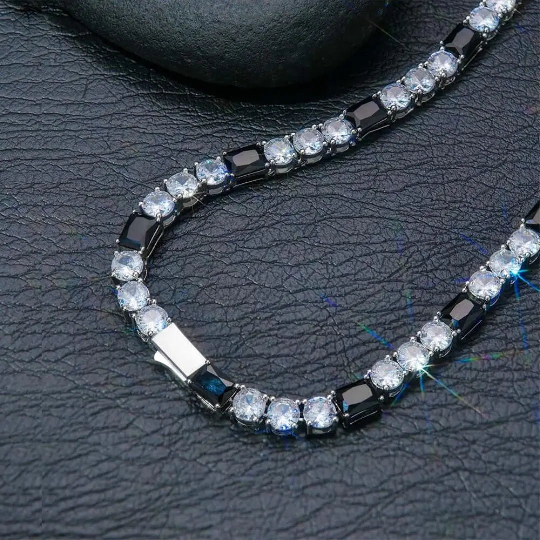 Round Moissanite Noir Accent Tennis Necklace in 14K White Gold Clasp View