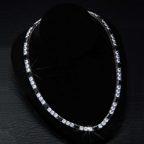 Round Moissanite Noir Accent Tennis Necklace in 14K White Gold Close Up Front View