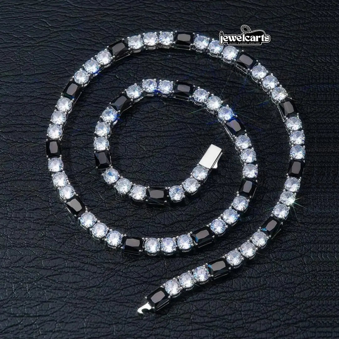 Round Moissanite Noir Accent Tennis Necklace in 14K White Gold Front View