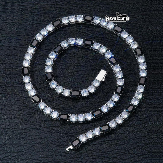 Round Moissanite Noir Accent Tennis Necklace in 14K White Gold Front View