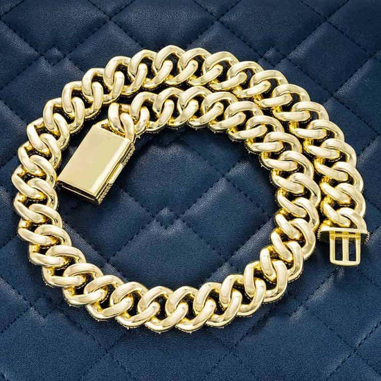 Round Moissanite Pavé Cuban Link Necklace in 14K Yellow Gold Back Side View