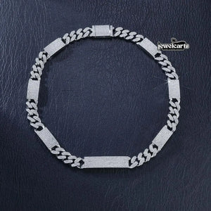 Round Moissanite Pavé Panel Cuban Link Necklace in 14K White Gold Front View