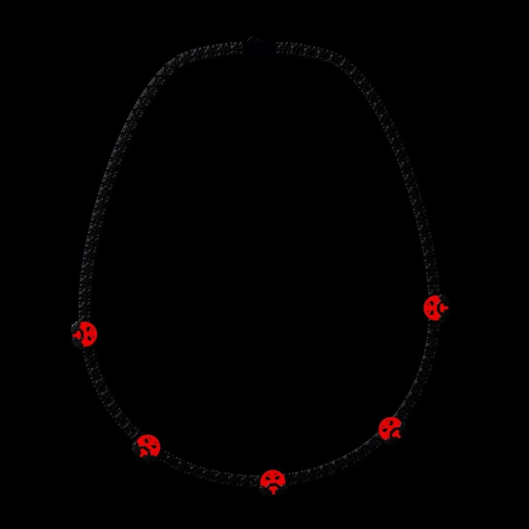 Round Moissanite Red Mask Accent Tennis Necklace in 14K White Gold Detailed Close Up View